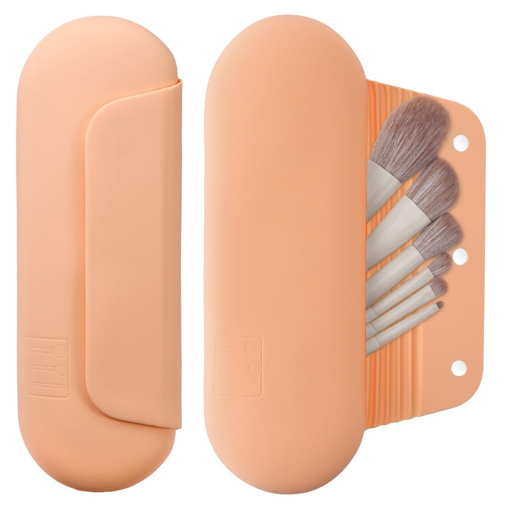 AGIKET Silicone Makeup Brush Holder Travel Cosmetic BagSoft Portable Cosmetic Face Brushes Holder with Upgrade Anti-Fall Out Magnetic Closure, Large Travel Makeup Brush Case - Melon