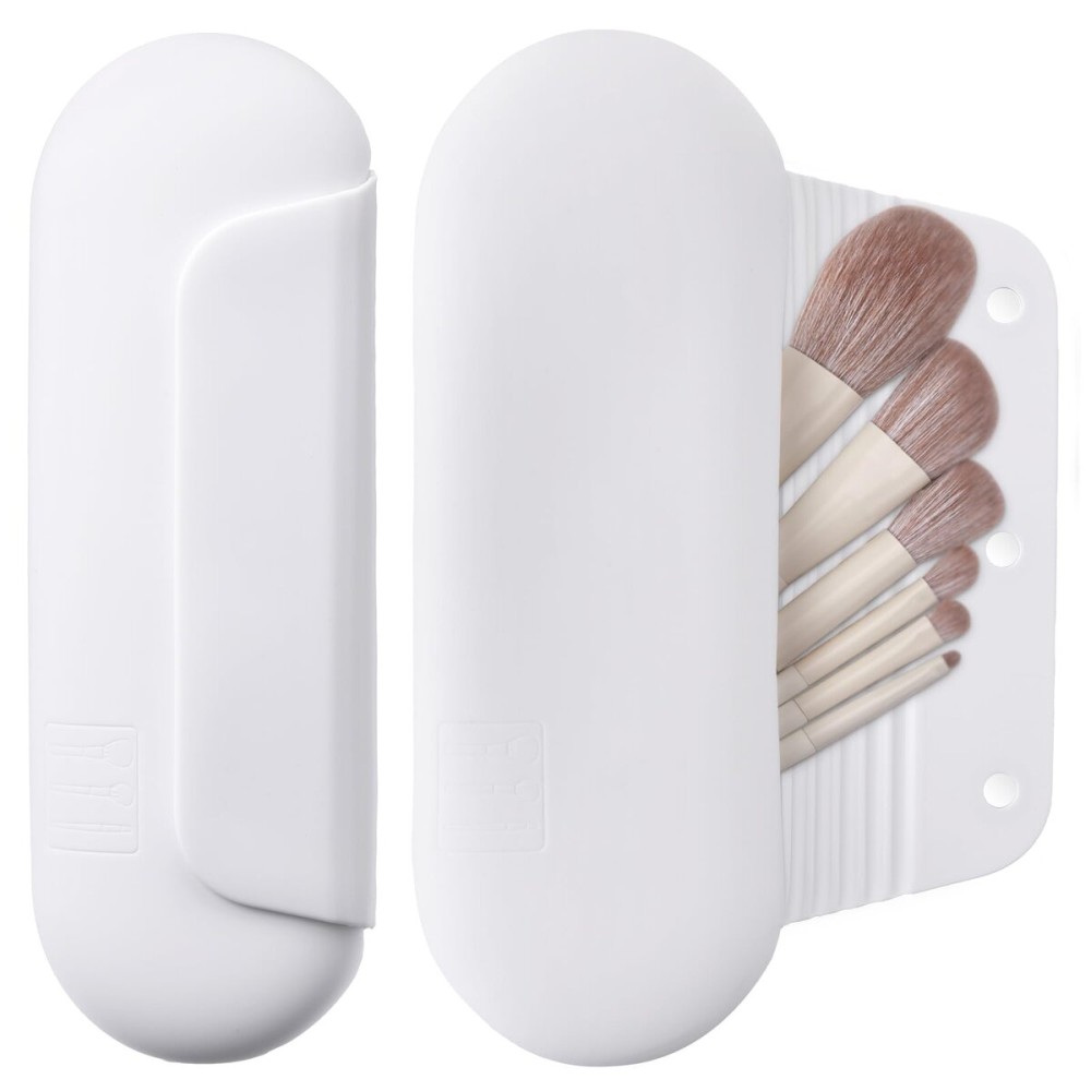 AGIKET Silicone Makeup Brush Holder Travel Cosmetic BagSoft Portable Cosmetic Face Brushes Holder with Upgrade Anti-Fall Out Magnetic Closure, Large Travel Makeup Brush Case - White