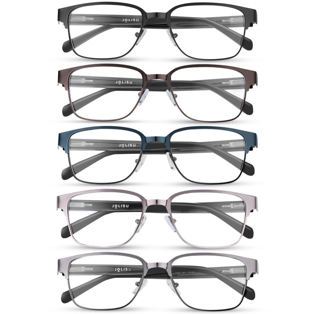 JOLISU 5PCS Reading Glasses Men - Blue Light Blocking Metal Frame for Mens/Women - Durable Readers Fit Read2.25