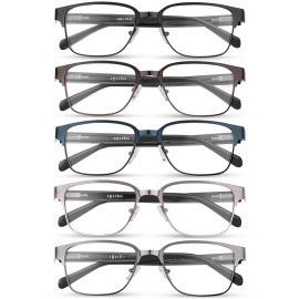 JOLISU 5PCS Reading Glasses Men - Blue Light Blocking Metal Frame for Mens/Women - Durable Readers Fit Read2.25