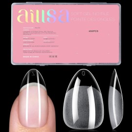 AILLSA Short Almond Nail Tips - Thickened Pre-shaped False Nail Tips Short Almond Shaped Half Matte Nails Tips, Fake Nails Extension 450pcs 15 Sizes with Storage Box
