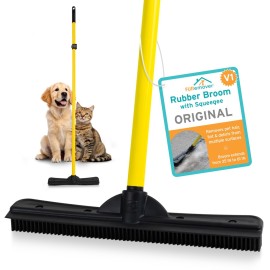 FURemover Original Plus Pet Hair Rubber Broom with Squeegee, with 61 Telescopic Handle for Carpet, Tile and Hardwood