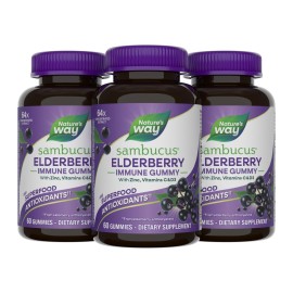 Natures Way Sambucus Elderberry Immune Support Gummies for Kids & Adults* with Black Elderberry Extract, Vitamin C, Vitamin D3, and Zinc, 60 Gummies (Set of 3)