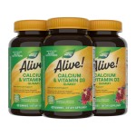 Nature\'s Way Alive! Daily Calcium & Vitamin D3 Gummies, Bone Support*, Immune Support*, Strawberry and Raspberry- Lemonade Flavored, 60 Gummies (Set of 3)