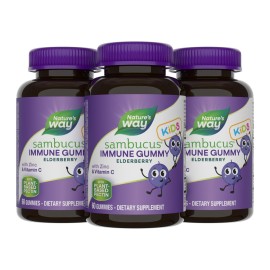 Nature\'s Way Sambucus Elderberry Immune Gummies for Kids with Black Elderberry Extract, Vitamin C and Zinc, Immune Support Gummies*, 60 Count (Set of 3)