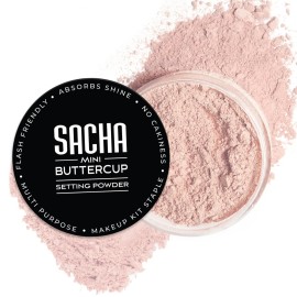 Sacha BUTTERCUP Ros Mini Setting Powder. No Ashy Flashback. Blurs Fine Lines and Pores. Loose, Translucent Face Powder to Set Makeup Foundation or Concealer. For All Skin Tones, 0.35 oz.
