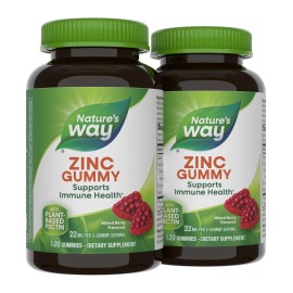 Nature\'s Way Zinc Gummies, Adult & Kids 9+ Immune Support Gummies*, 100% Daily Value per Serving, Mixed Berry Flavor, 120 Chews (Set of 2)