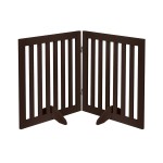 unipaws 24H Free Standing Pet Gate for Dog Cat, Wooden Dog Gates for Doorway, Stairs, Step Over Foldable Pet Fence for The House, Expandable Doggy Barrier, Indoor Use, Espresso