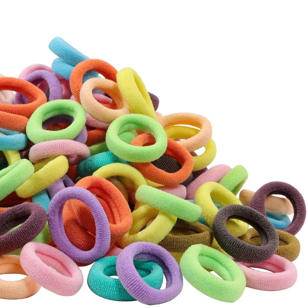 WillingTee 120 Pcs Baby Hair Ties, Cotton Toddler Hair Ties for Girls and Kids, Multicolor Small Seamless Hair Bands Elastic Ponytail Holders,Spring Color