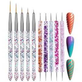 Artdone 15pcs Pink Nail Art Brushes, Nail Art Tool Set, Dotting Tools, Dust Brush,Striping Brushes for Long Lines, Drawing Pen For Gel Polish Design supply