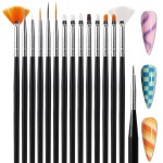 Artdone 15pcs Pink Nail Art Brushes, Nail Art Tool Set, Dotting Tools, Dust Brush,Striping Brushes for Long Lines, Drawing Pen For Gel Polish Design supply
