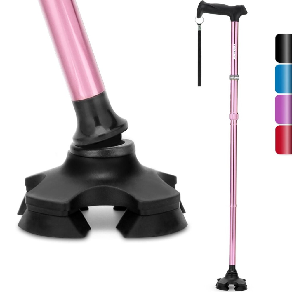 REHAND Walking Cane for Men & Women - Foldable, Adjustable, Lightweight, Self Standing Pivot Walking Cane, Soft Handle Grip, with Travel Bag, Walking Sticks for Seniors & Adults (Pink)