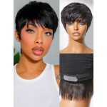 LUVME HAIR Ultra Comfort Throw On & Go Short Pixie Cut with Bangs 5 Inches Skin Friendly Cotton Cap 100% Real Human Hair Glueless Wig Glueless Wig Hair Loss Friendly Full Machine Made 22.5 Wig Cap