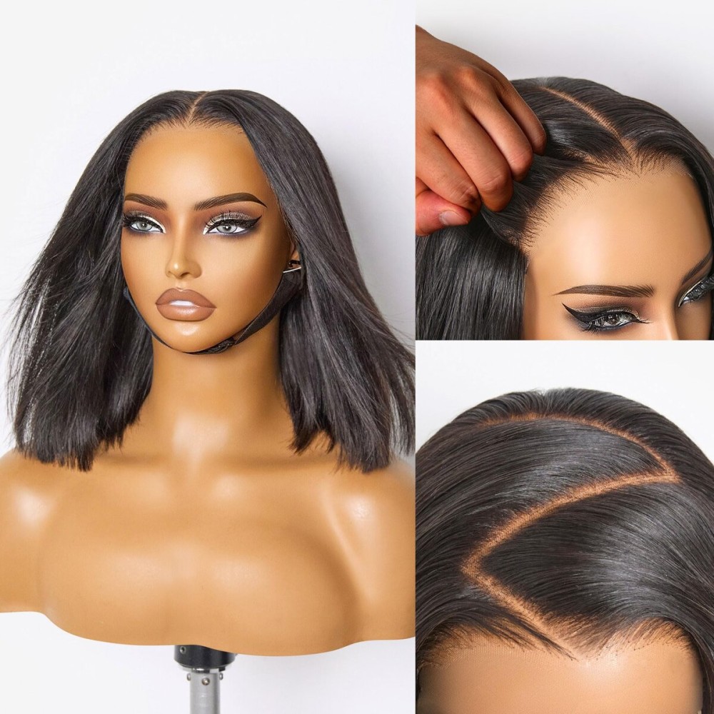 LUVME HAIR 7x6 HD Lace All-Day Comfort Wig PartingMax Lace Bob Wigs Lace Front Wigs Human Hair Pre Cut Plucked Lace Frontal Glueless 10 Inches Natural Black Color