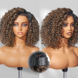 LUVME HAIR 100% Human Hair Wigs Curly Deep Wave Glueless Lace Front 12 Inches Pre Cut Plucked Hd Lace Short Wig Ready To Go Highlight Color Straight Bleached Knots Side Part Black Wigs