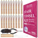 NIACONN Galaxy Glitter Hair Tinsel Extensions Kit with Tools and Beads, 48 Inch Sparkly Fairy Colorful Tensile Strands Shiny Hair Accessories for Women Girls Kids