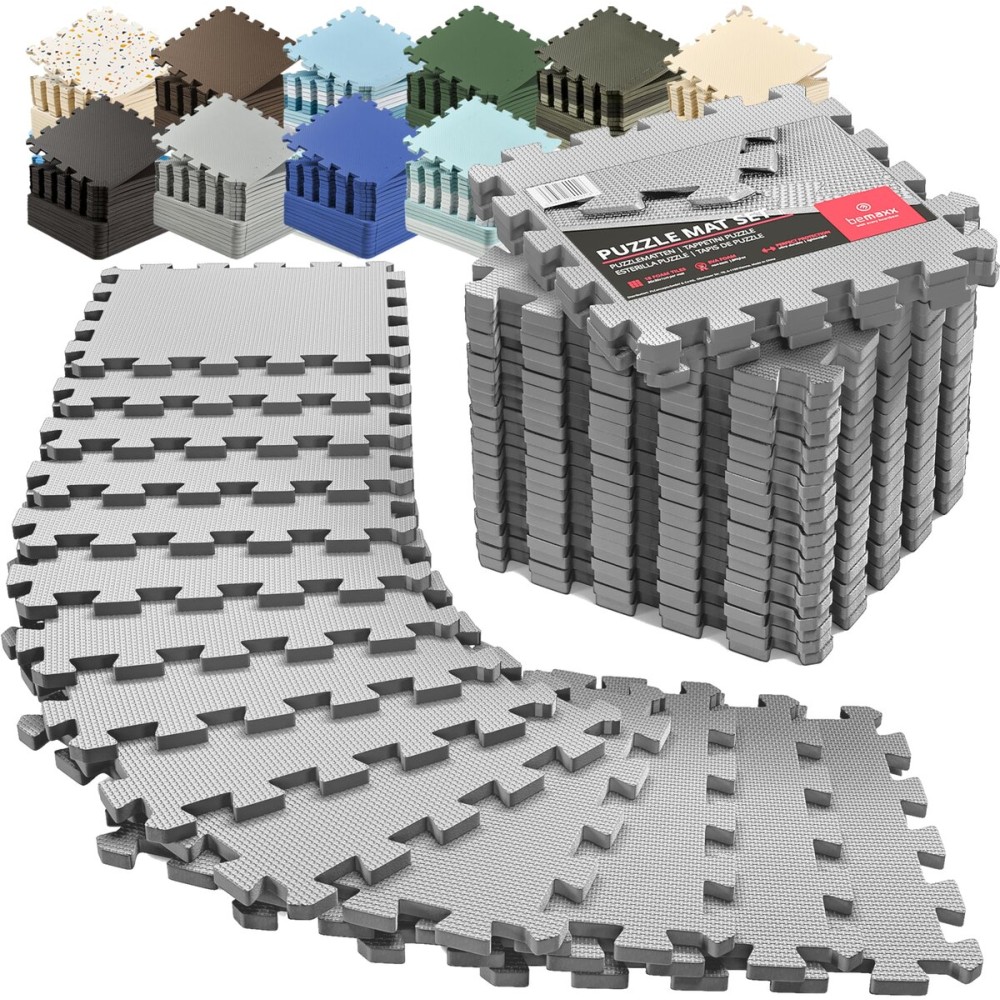bemaxx Gym Mats Set - 18 pcs EVA Interlocking Foam Floor Tiles (12.6x12.6x0.4) 18sqft Protective Gym Flooring Sports Home Workout Exercise Mats Puzzle Garage Fitness Play-Room Garage Pool Treadmill