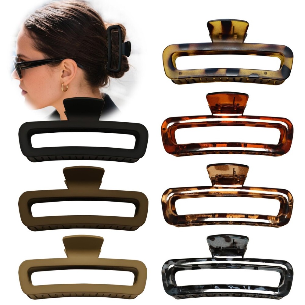 Nalodu 5 Inch Large Hair Claw Clips, No Slip Matte & Glossy Unbreakable Square XL Hair Clips for WomenThick Long Curly Hair, 7 Pack