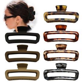 Nalodu 5 Inch Large Hair Claw Clips, No Slip Matte & Glossy Unbreakable Square XL Hair Clips for WomenThick Long Curly Hair, 7 Pack
