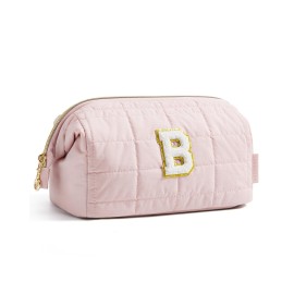 BAGSMART Birthday Gifts Personalized Initial Makeup Bag, Trendy Stuff Gifts for Women Bridesmaid Graduation, Puffy Padded Make Up Bags for Women, Wide-open Toiletry Bag, Pink B