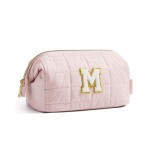 BAGSMART Birthday Gifts Personalized Initial Makeup Bag, Trendy Stuff Gifts for Women Bridesmaid Graduation, Puffy Padded Make Up Bags for Women, Wide-open Toiletry Bag, Pink M