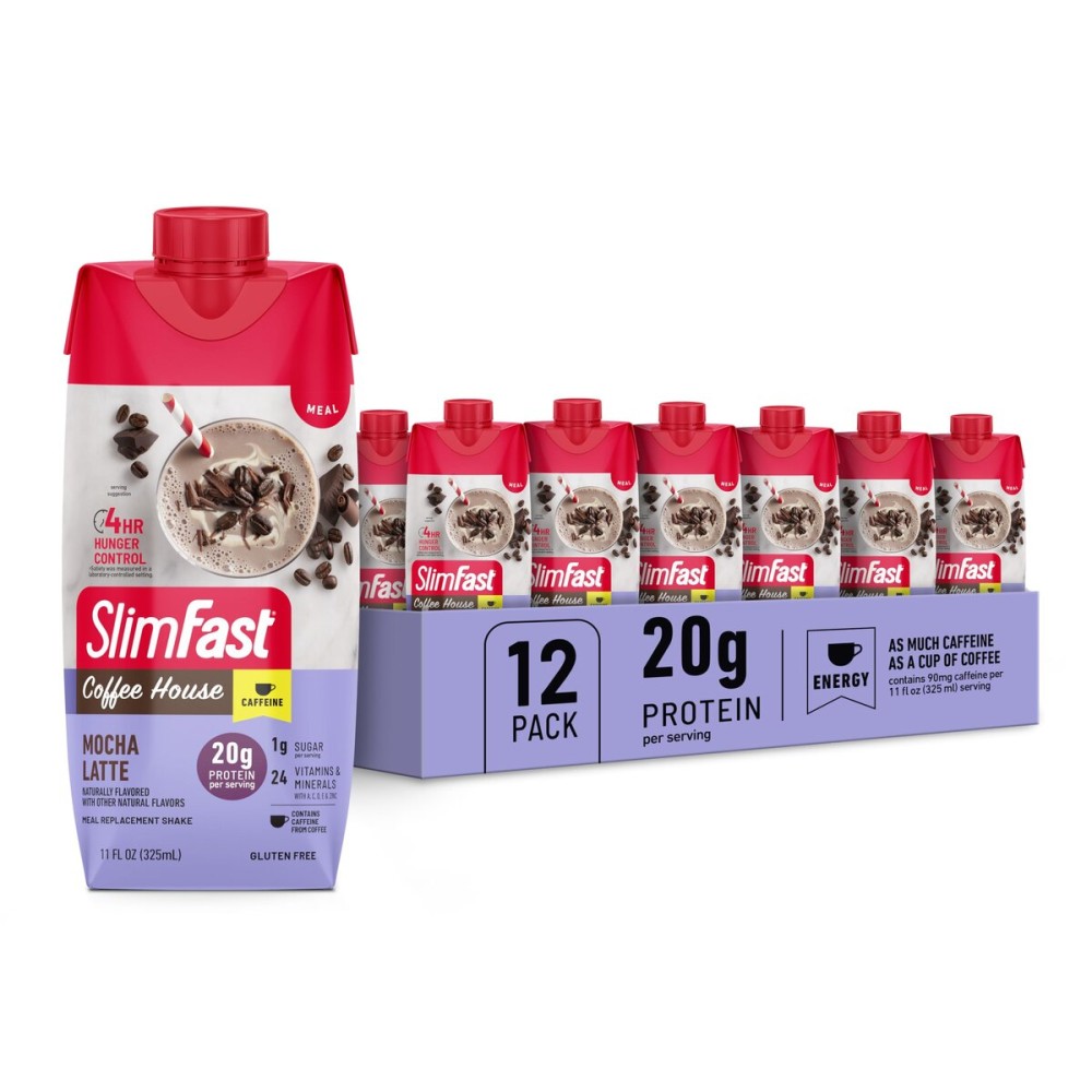 SlimFast Protein Shake, NEW Mocha Latte- 20g Protein, Meal Replacement Shake Ready to Drink, High Protein with Low Carb and Low Sugar, 24 Vitamins and Minerals, 11 Fl Oz (Pack of 12)