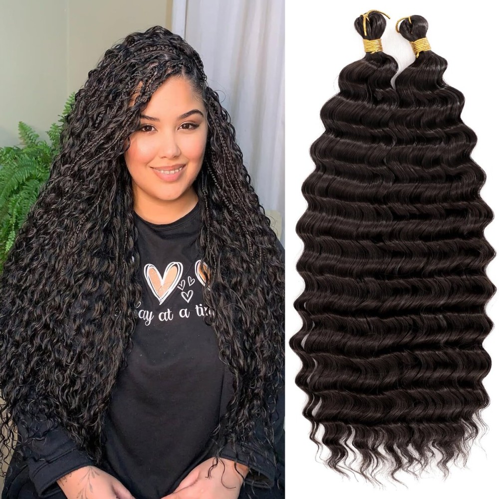 Eerya Long Curly Braiding Hair 18 Inch 2 Packs Deep Ocean Wave Crochet Hair for Black Women Deep Wave Braiding Hair for Boho Braids18 inch, 2