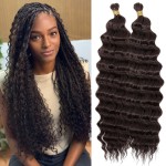 Eerya Long Curly Braiding Hair 16 Inch 2 Packs Deep Ocean Wave Crochet Hair for Black Women Deep Wave Braiding Hair for Boho Braids16 inch, 4