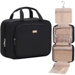 NISHEL Travel Toiletry Bag for Women, Makeup Essentials Organizer, Hanging Case for Accessories, Cosmetics, Large Size, Black