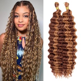 Eerya Long Curly Braiding Hair 18 Inch 2 Packs Deep Ocean Wave Crochet Hair for Black Women Deep Wave Braiding Hair for Boho Braids18 inch, P33/30)