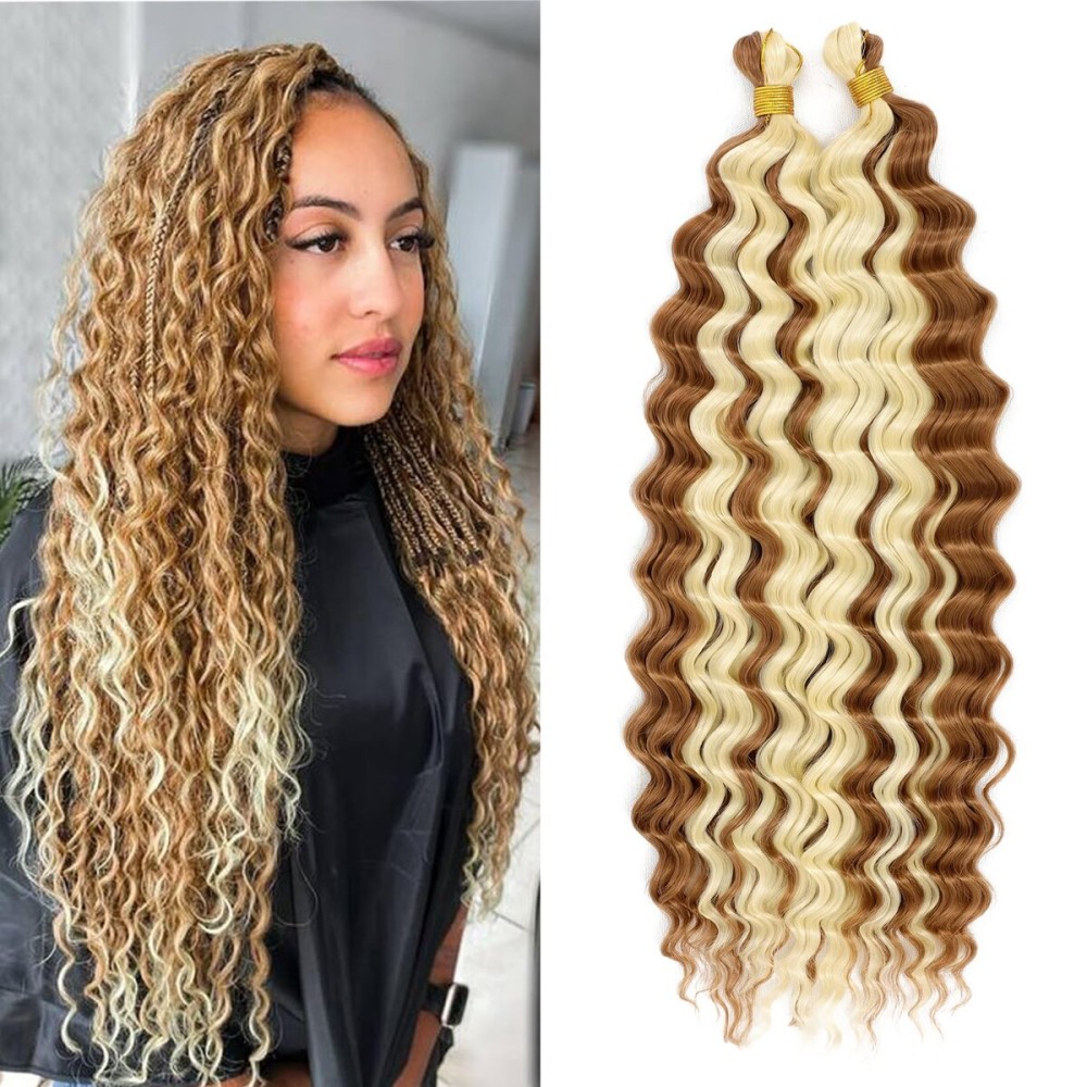 Eerya Long Curly Braiding Hair 18 Inch 2 Packs Deep Ocean Wave Crochet Hair for Black Women Deep Wave Braiding Hair for Boho Braids18 inch, P30/613