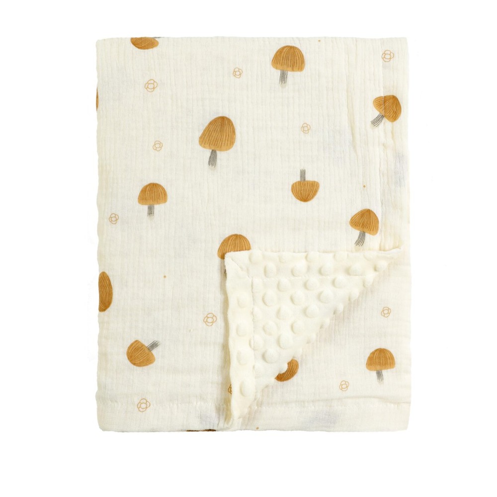 CREVENT 30\'\'X40\'\' Organic Muslin Cotton Baby Blanket for Newborns, Soft Mink Backing, Essential for Baby Shower Birthday Gift - Mushroom 75X100cm