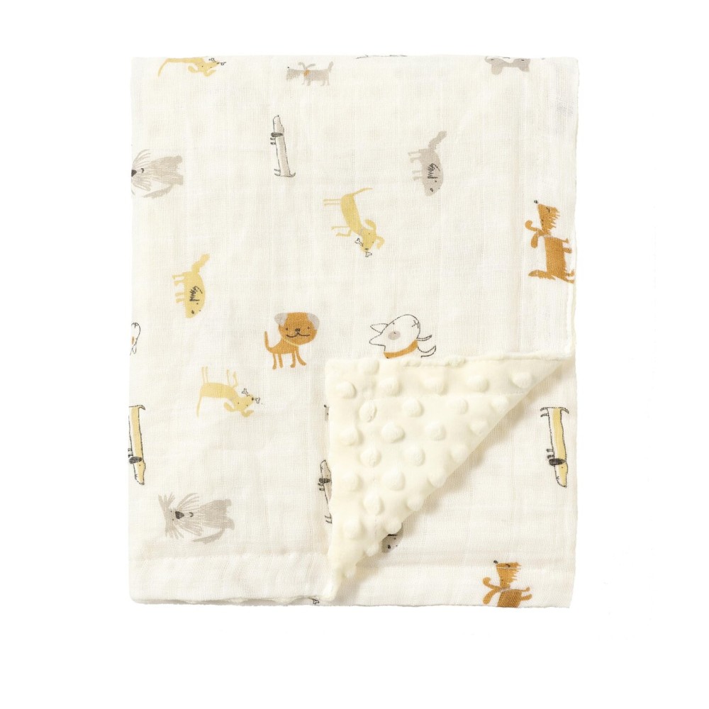 CREVENT 30\'\'X40\'\' Organic Muslin Cotton Baby Blanket for Newborns, Soft Mink Backing, Essential for Baby Shower Birthday Gift - Animal 75X100cm