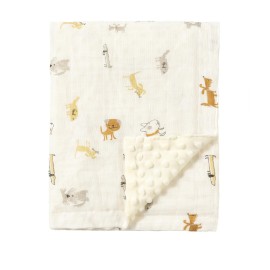 CREVENT 30\'\'X40\'\' Organic Muslin Cotton Baby Blanket for Newborns, Soft Mink Backing, Essential for Baby Shower Birthday Gift - Animal 75X100cm