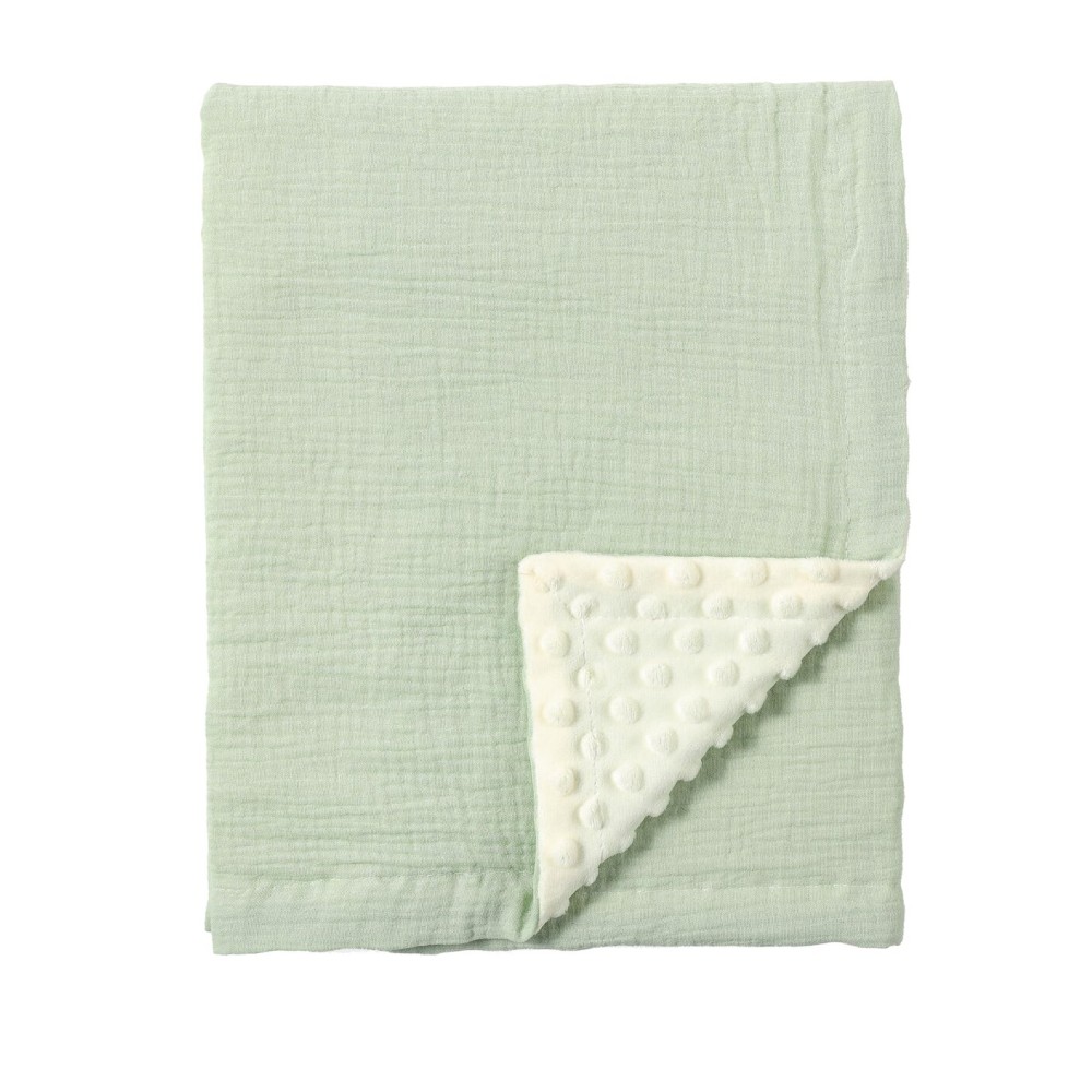 CREVENT 30\'\'X40\'\' Organic Muslin Cotton Baby Blanket for Newborns, Soft Mink Backing, Essential for Baby Shower Birthday Gift - Green 75X100cm