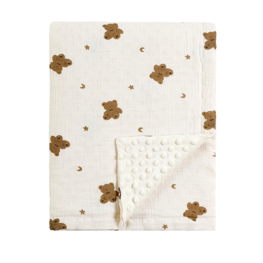 CREVENT 30\'\'X40\'\' Organic Muslin Cotton Baby Blanket for Newborns, Soft Mink Backing, Essential for Baby Shower Birthday Gift - Bear 75X100cm
