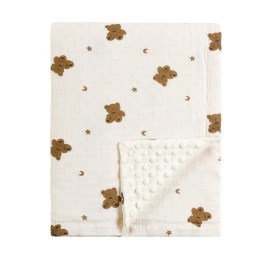 CREVENT 30\'\'X40\'\' Organic Muslin Cotton Baby Blanket for Newborns, Soft Mink Backing, Essential for Baby Shower Birthday Gift - Bear 75X100cm