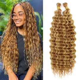 Eerya Long Curly Braiding Hair 18 Inch 2 Packs Deep Ocean Wave Crochet Hair for Black Women Deep Wave Braiding Hair for Boho Braids (18 inch, P30/27)