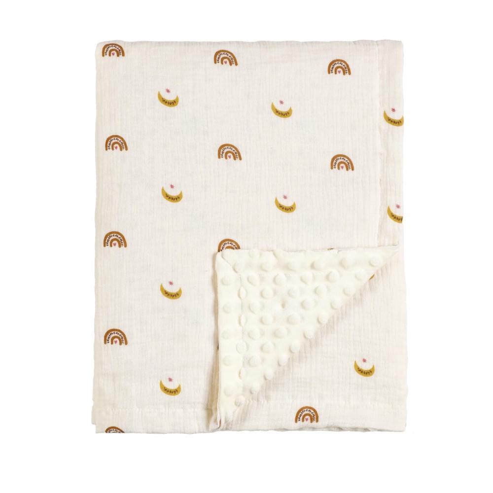 CREVENT 30\'\'X40\'\' Organic Muslin Cotton Baby Blanket for Newborns, Soft Mink Backing, Essential for Baby Shower Birthday Gift - Moon 75X100cm