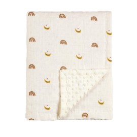 CREVENT 30\'\'X40\'\' Organic Muslin Cotton Baby Blanket for Newborns, Soft Mink Backing, Essential for Baby Shower Birthday Gift - Moon 75X100cm