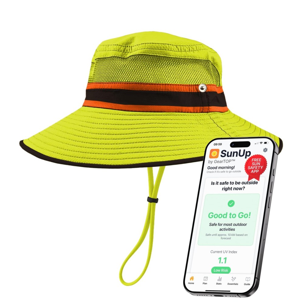 GearTOP Reflective Safety Sun Hat - UPF 50+ High Visibility Wide Brim for Sun Protection, Adjustable Fit for Road Work and Outdoor Activities Yellow