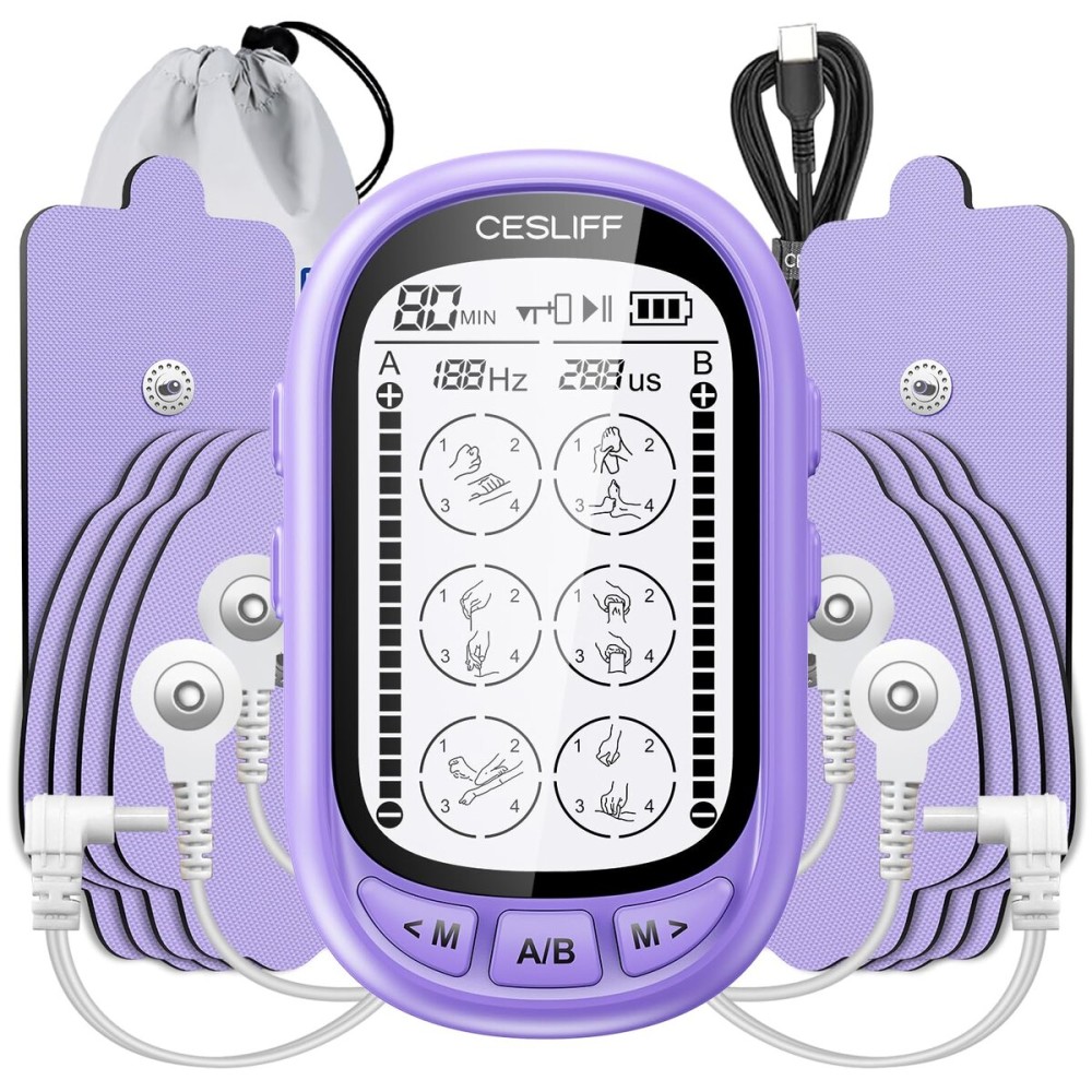 Dual Channel TENS EMS Unit TENS & PMS Unit (Model: YF1503) (Purple)
