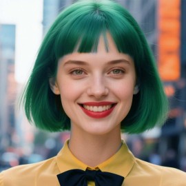 YOUNIGA Dark Green Bob Wig With Bangs 12 Inch Short Bob Wigs for Women Synthetic Fiber Short Bob Wigs Daily Life Halloween Cosplay Wig With One Cap (Dark Green)