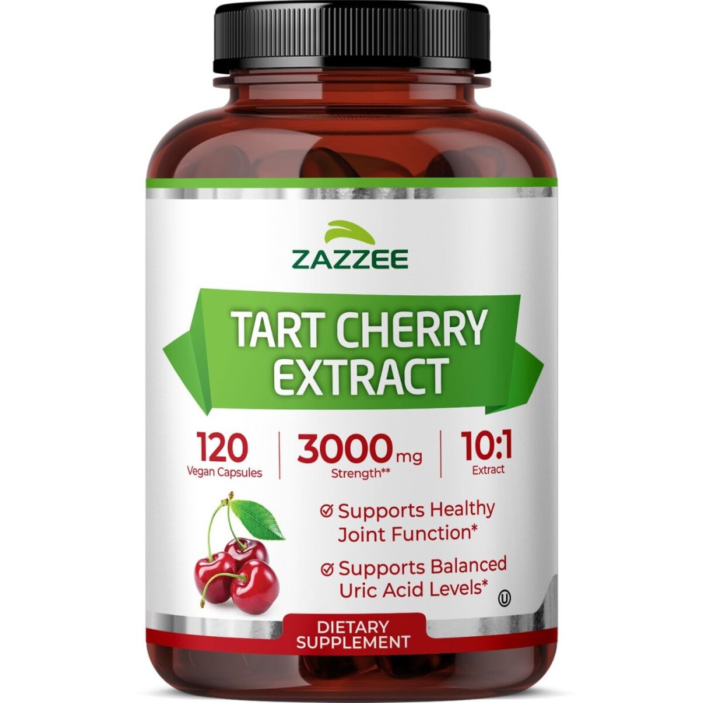 Zazzee Tart Cherry 10:1 Extract, 3000 mg Strength, 120 Vegan Capsules, 4 Month Supply, Certified Kosher, Concentrated and Standardized 10X Extract, 100% Vegetarian, All-Natural, Gluten Free, Non-GMO