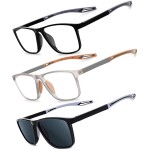 JixGien 3 Pack Reading Glasses Men Women TR90 Frame Sports Style Blue Light Blocking Readers Comfortable Anti-Slip Eyeglasses(2Black&Grey+3.50