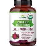 Zazzee USDA Organic Beet Root 8000 mg Strength 20:1 Extract, 60 Vegan Quick Release Capsules, Black Pepper Extract for Enhanced Absorption, Supports Nitric Oxide Production, Non-GMO, Made in The USA