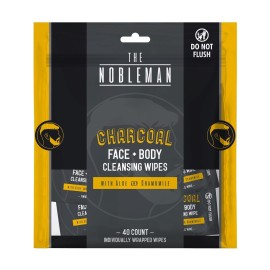 The Nobleman Charcoal Face + Body Cleansing Wipes, 40 Ct. Individually Wrapped - With Aloe & Chamomile for Oil Control, Hydration & Refreshing On-the-Go Clean