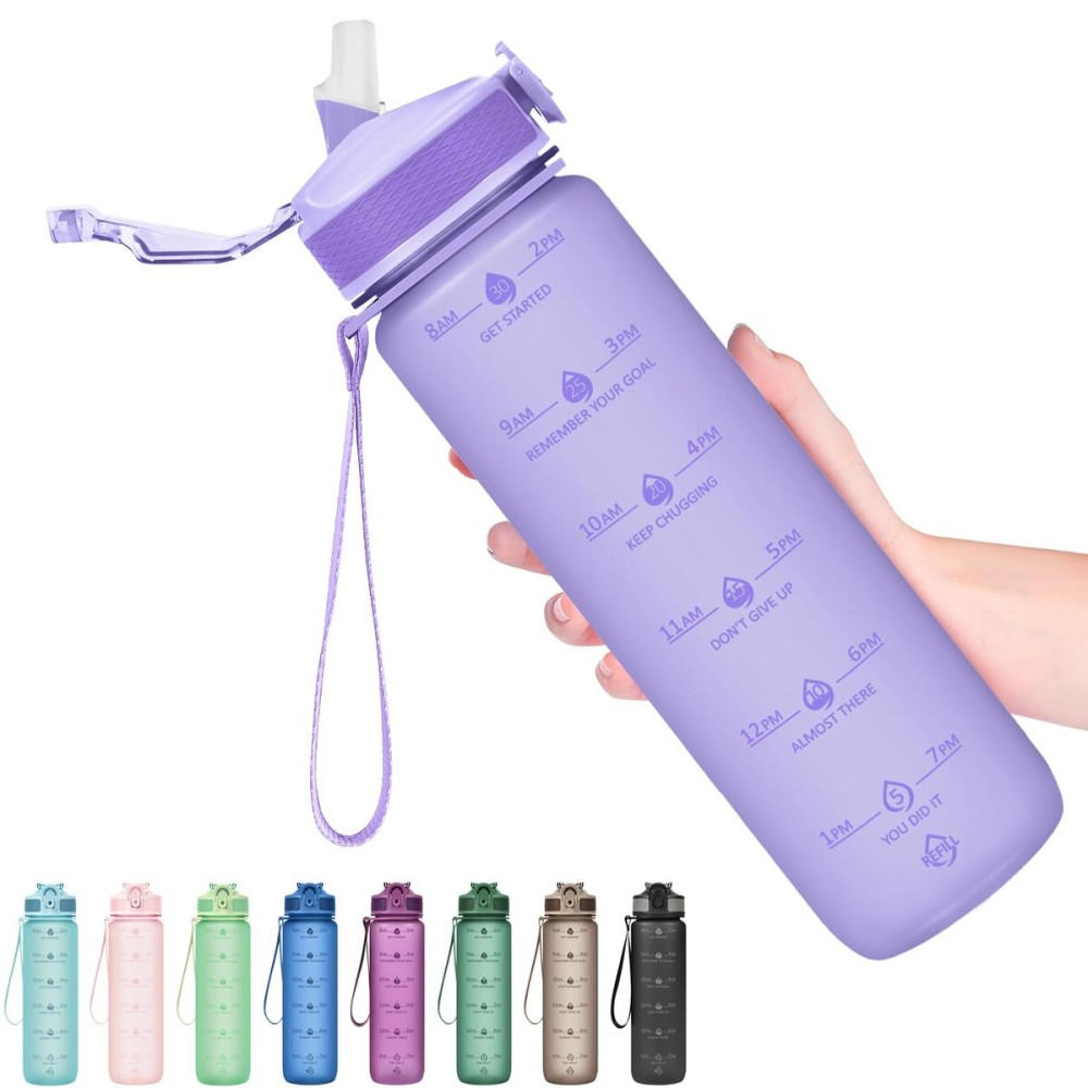 Hyeta 32oz Water Bottles with Straw - Stay Motivated and Hydrated with Convenient Times to Drink Markings, Durable, Leak-proof