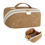 Prite Travel Cosmetic Bag Makeup Organizer Bag For Women Large Capacity Waterproof PU Leather Toiletry Bag with Handle and Clear Divider(Brown Flower)