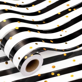 MAYPLUSS Stripe Wrapping Paper, Black and White Striped Wrapping Paper, Chic Black & White Stripes with Gold Speckles Birthday Gift Wrap for Father\'s Day, Graduations, Christmas (17 Inch X 16.5 Feet)